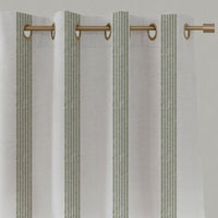 Green Striped Linen Eyelet Curtains - Sumi Moss-WHT - White base fabric.
