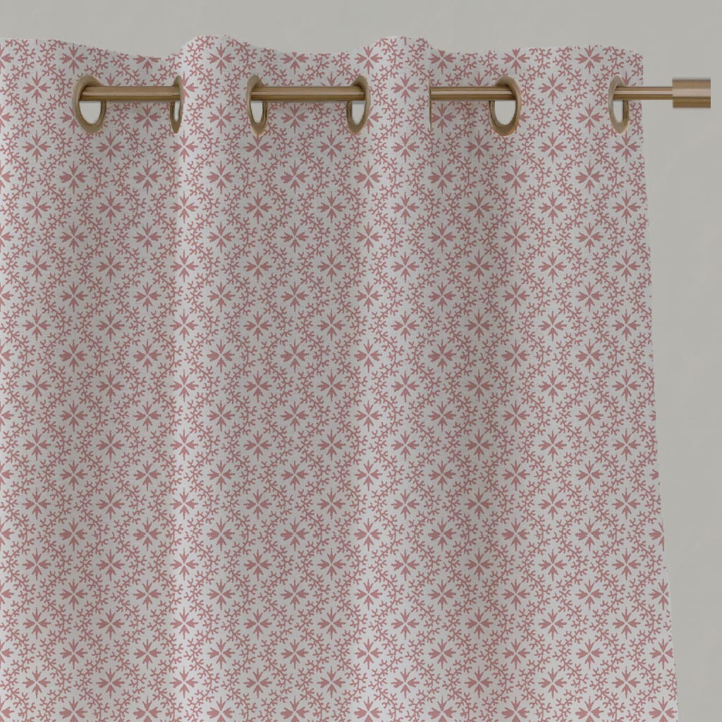 Pink Abstract Linen Eyelet Curtain - Unica Dusty Pink-WHT - White base fabric.