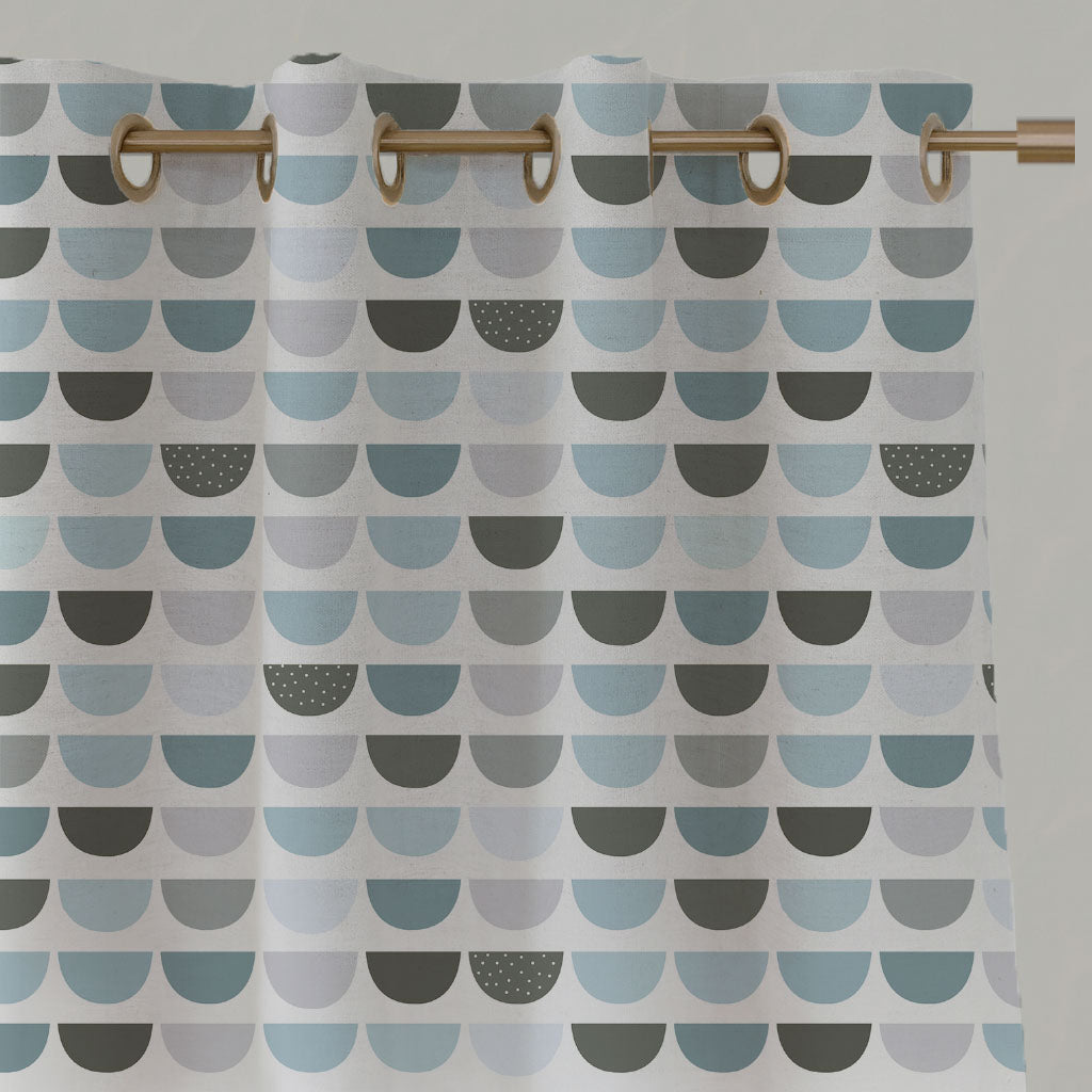 Blue Kids Linen Eyelet Curtains - Zippo Blue - White base fabric.