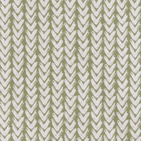 Green Patterned Linen Fabric - Fia Moss - White base fabric.
