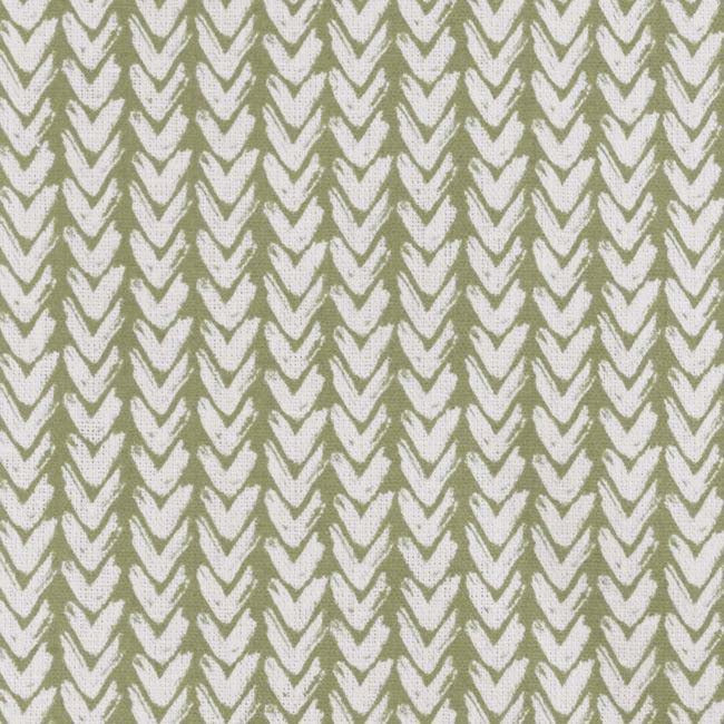 Green Patterned Linen Fabric - Fia Moss - White base fabric.