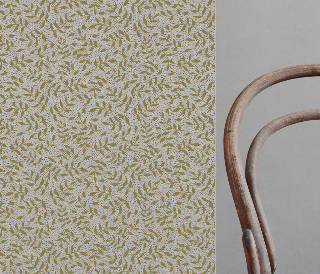 Fita Khaki - Floral Green print on Linen Cotton fabric