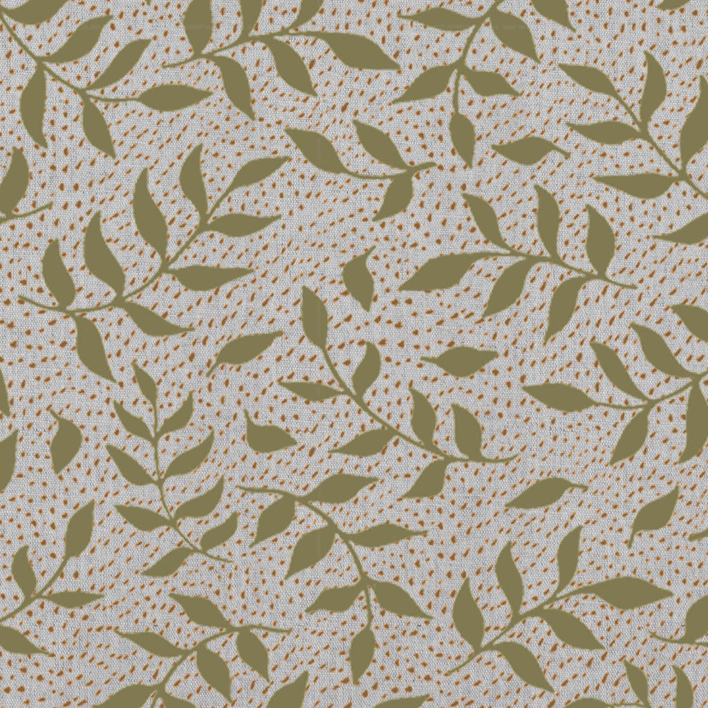 Fita Khaki - Floral Green print on Linen Cotton fabric
