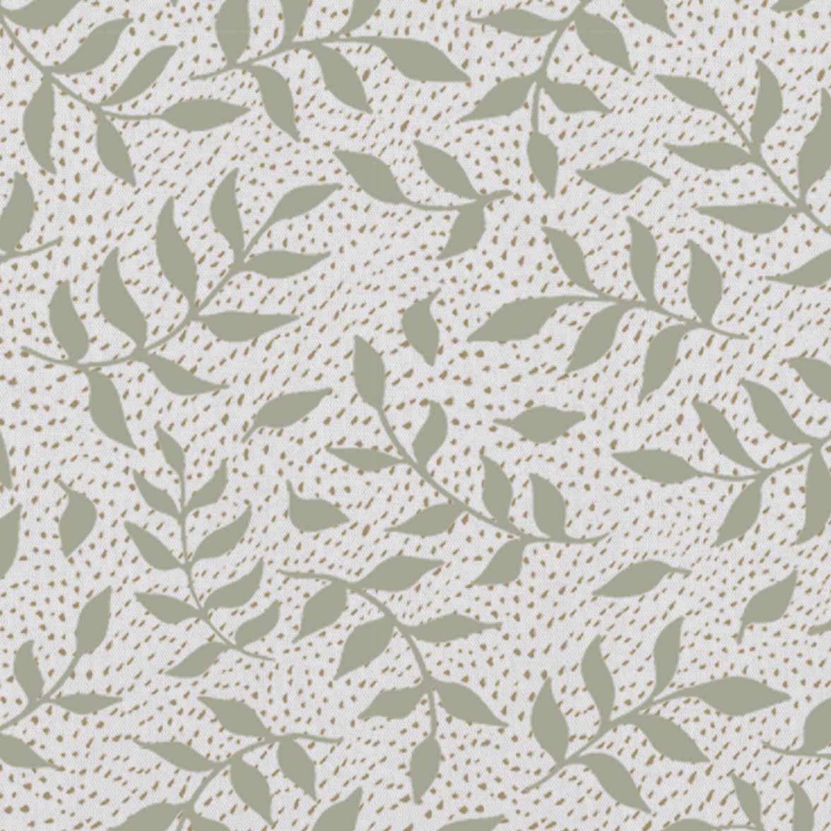 Fita Moss WHT - fabric with Green floral print