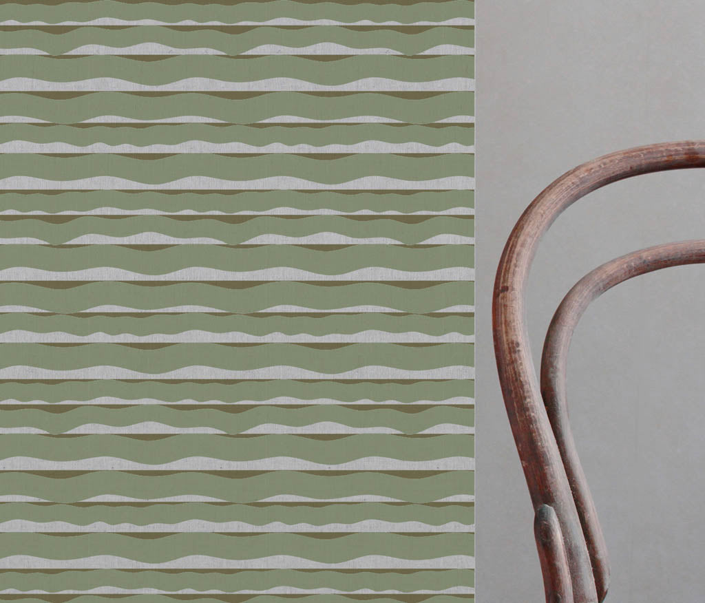 Fransibella Moss Green-NAT - natural curtain fabric with Green abstract print
