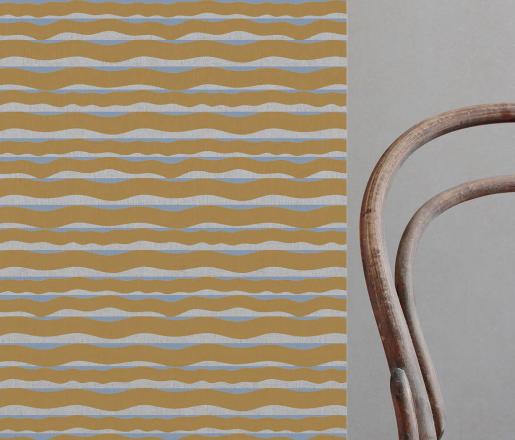 Fransibella Ochra-NAT - natural curtain fabric with Yellow Orange abstract print