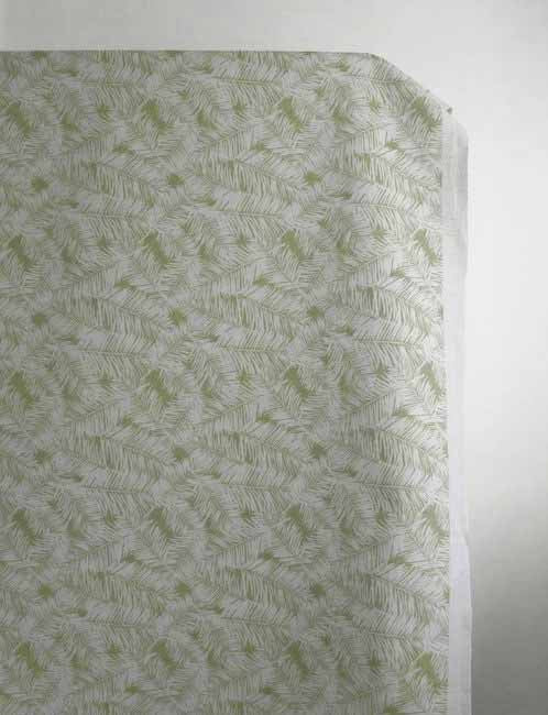 Gabi Khaki - fabric with Green botanical leaf pattern