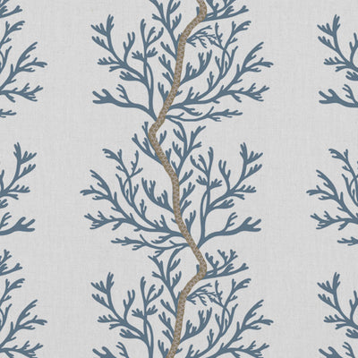 Galilea Blue - white curtain fabric with Blue abstract print