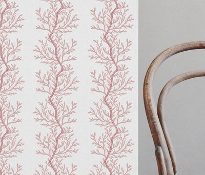 Galilea Pink - white curtain fabric with Pink abstract print