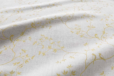 Botanical yellow Curtain Fabric - yellow leaves and birds