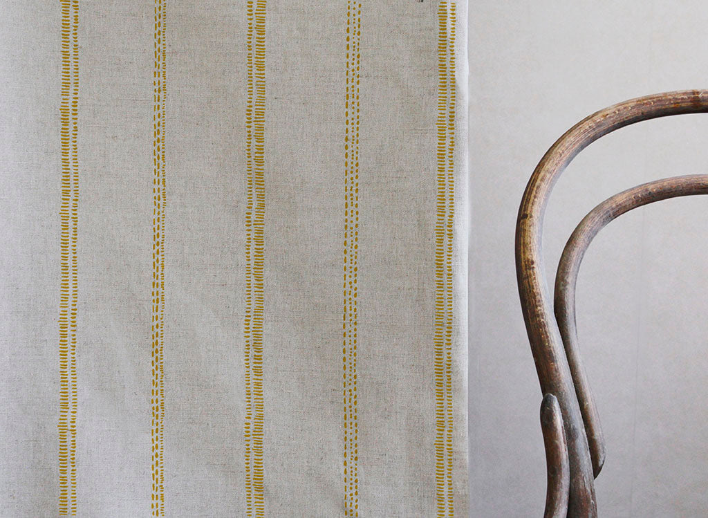 Rae Gold Rod - Curtain fabric with yellow hand drawn stripes