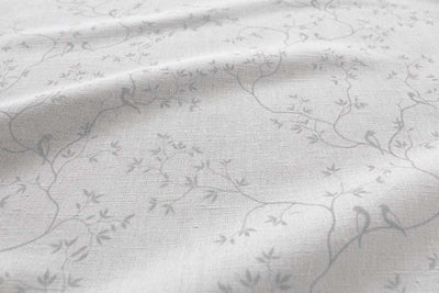 Botanical Grey Curtain Fabric - Grey leaves and birds