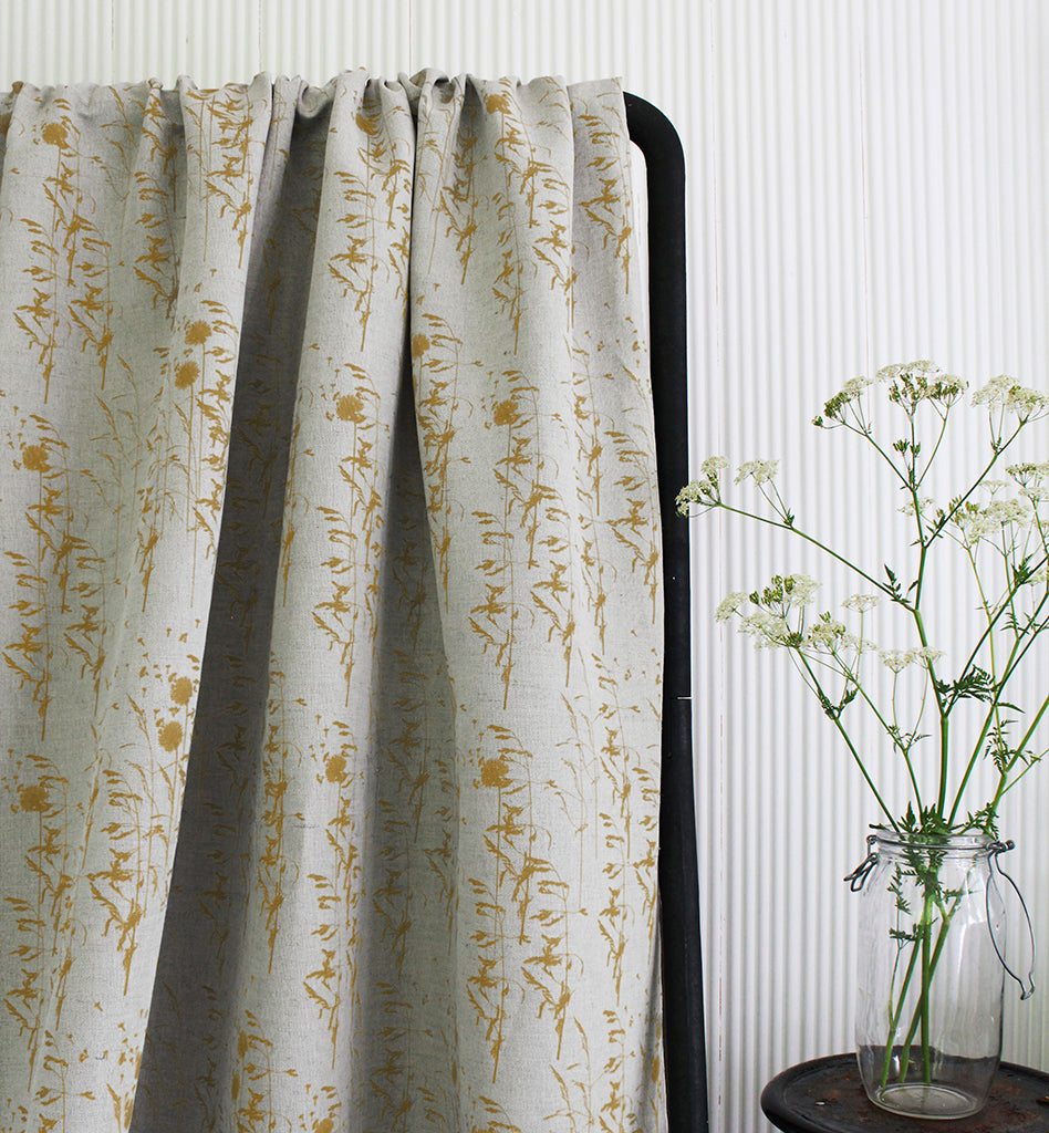 Breeze Gold Ochra - Curtain fabric with Orange Yellow botanical pattern
