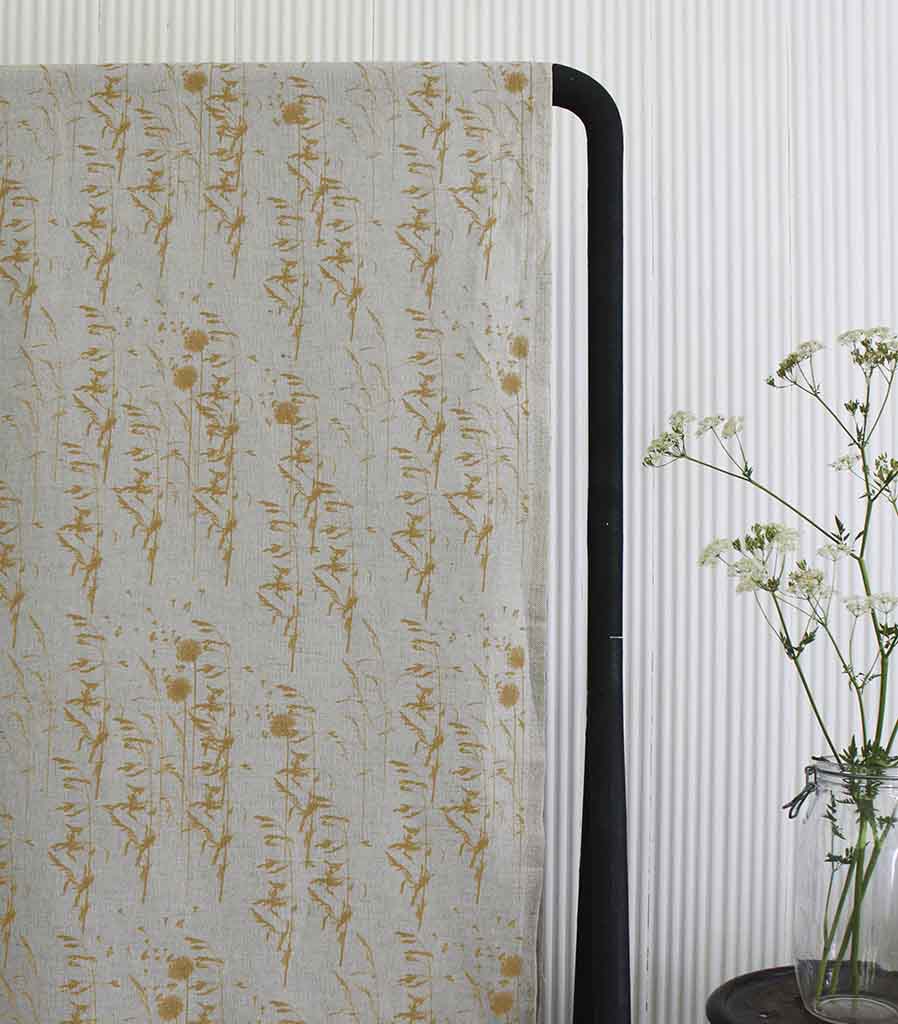 Breeze Gold Ochra - Curtain fabric with Orange Yellow botanical pattern