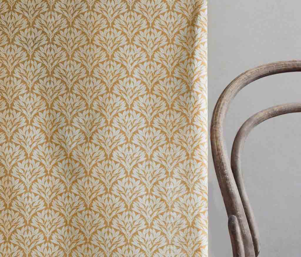 Birna Gold Ochra - Curtain fabric with Orange Yellow botanical print
