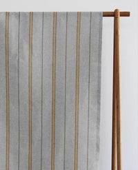 Elise Gold Ochra - Linen Cotton mix curtain fabric, Orange & Grey stripes