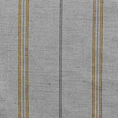 Elise Gold Ochra - Linen Cotton mix curtain fabric, Orange & Grey stripes