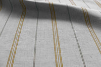 Elise Gold Ochra - Linen Cotton mix curtain fabric, Orange & Grey stripes