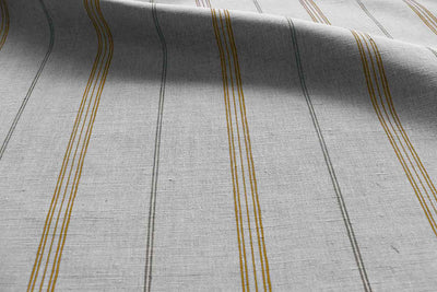 Elise Gold Ochra - Linen Cotton mix curtain fabric, Orange & Grey stripes