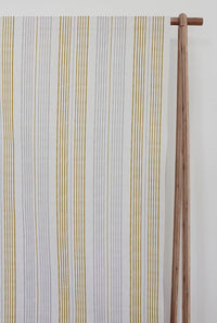 Else Gold Rod- WHT -  Linen curtain fabric, Yellow & Grey stripes
