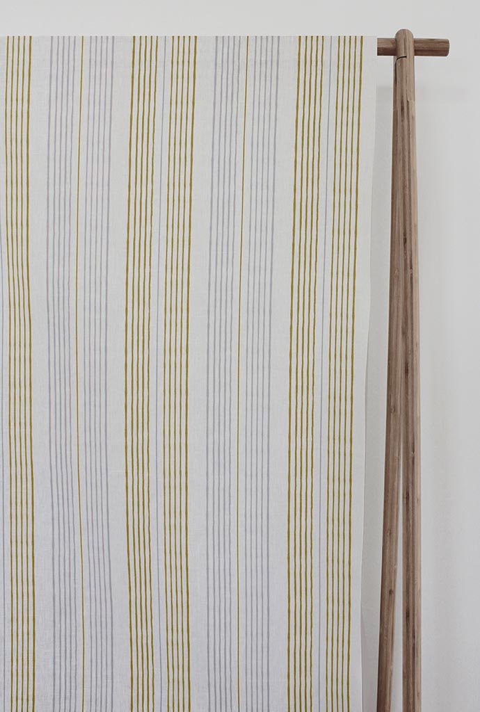 Else Gold Rod- WHT -  Linen curtain fabric, Yellow & Grey stripes