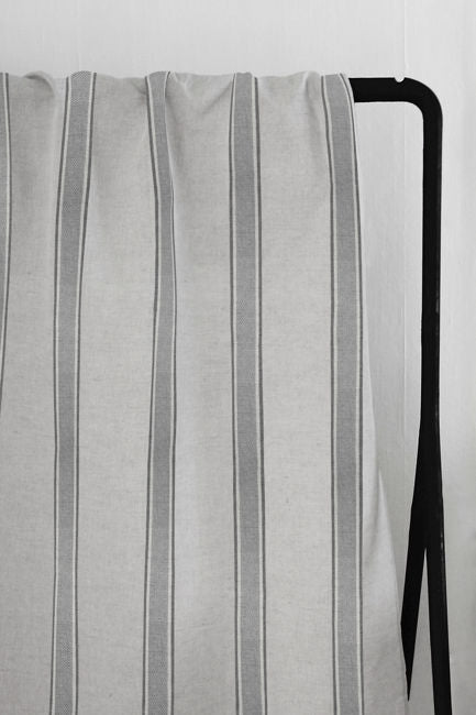 Bella Greige - Curtain fabric with Grey stripes