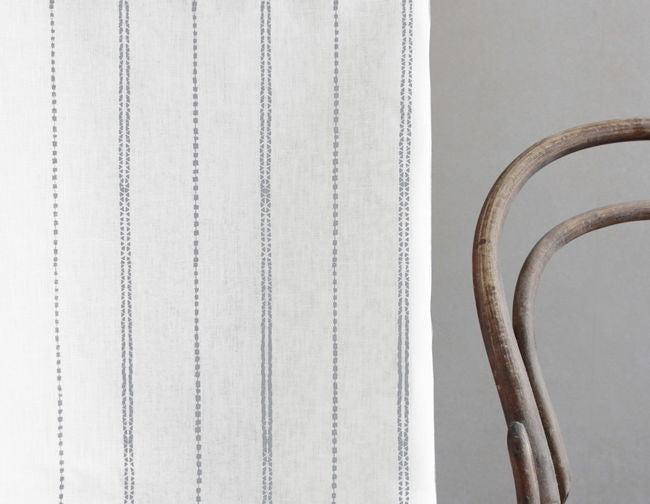 Inga Greige - White fabric with Grey decorative stripes, 100% Linen