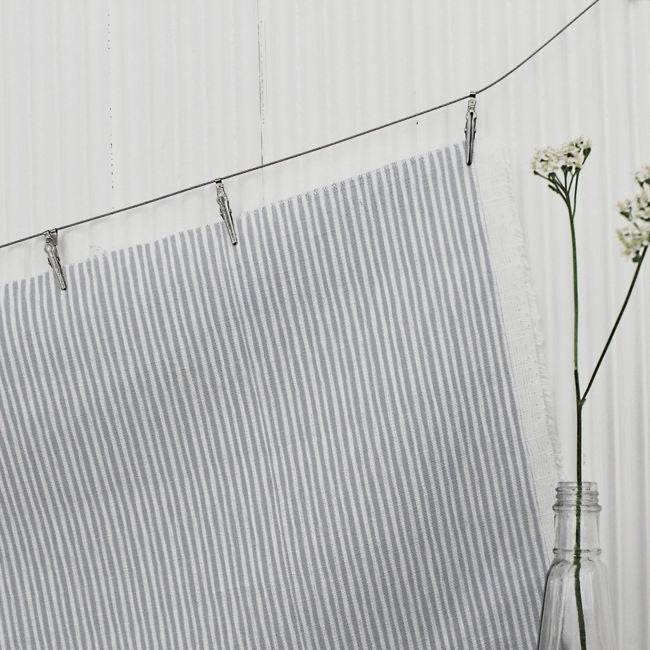 Maisa Greige - Linen curtain fabric, Grey stripes