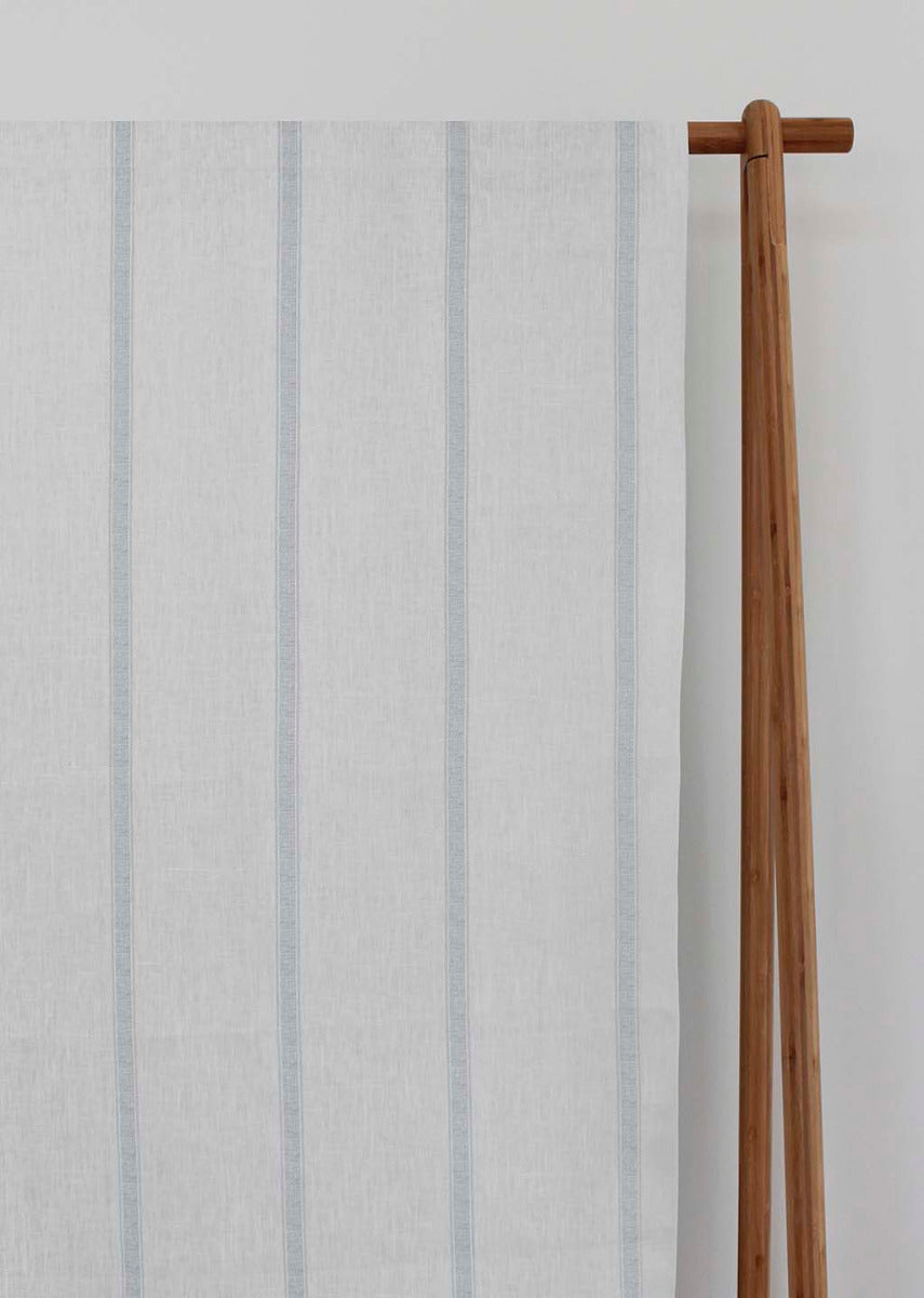 Rune Greige - vertical grey tone striped fabric.