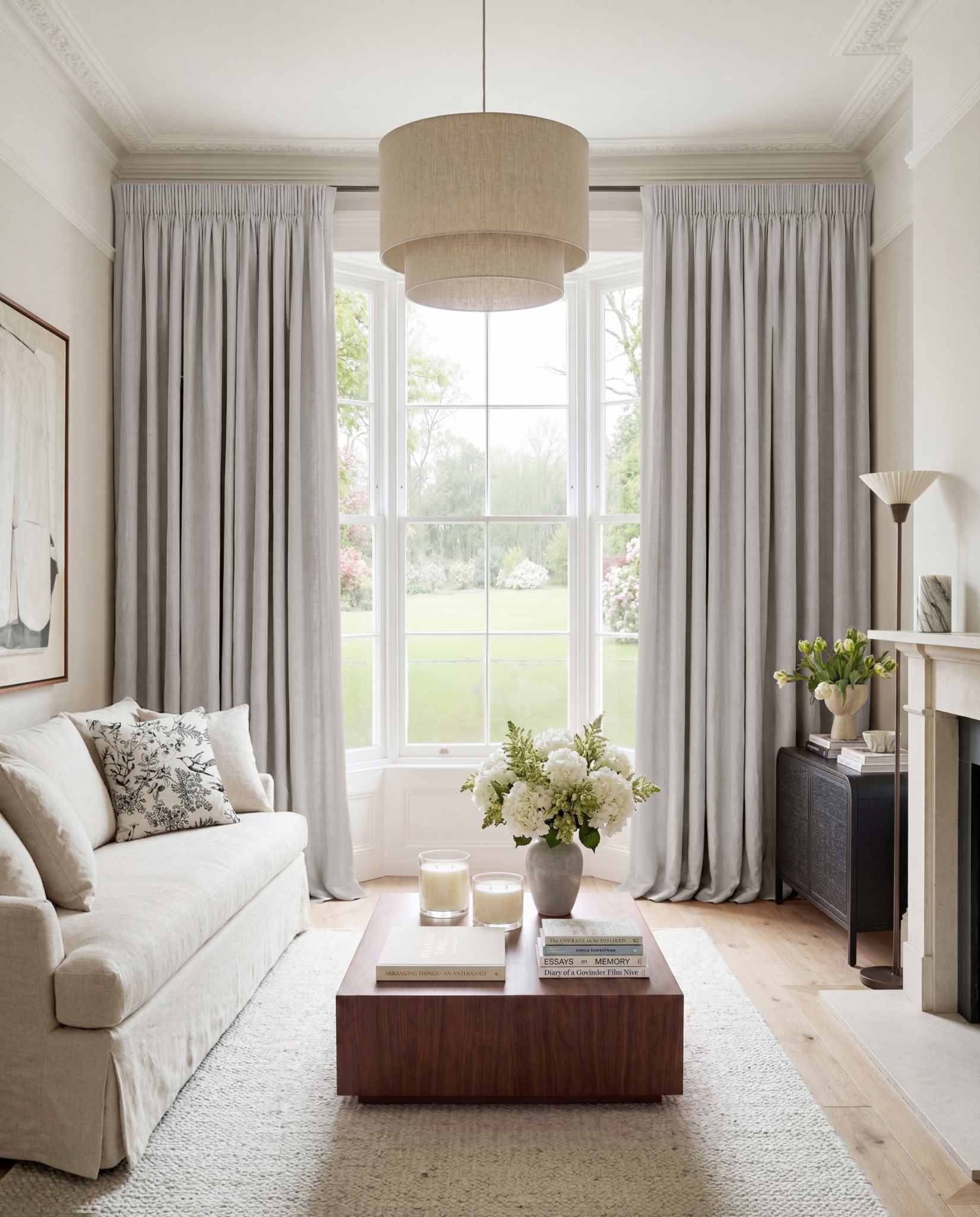 Grey Made to measure linen curtains for Living room and Bedroom. Blackout lined. Greta Winter Fog.