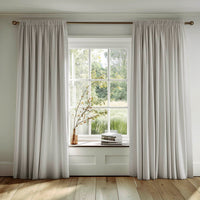 Light grey pencil pleat curtains in Amara Grey Mist cotton fabric