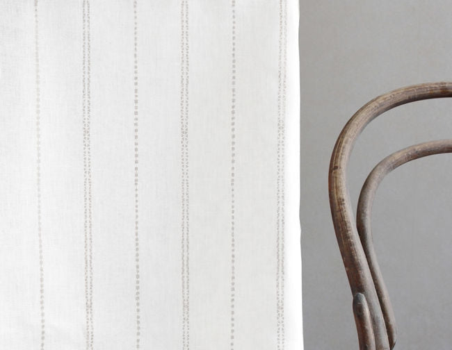 Inga Grey Sand - White fabric with Grey decorative stripes, 100% Linen
