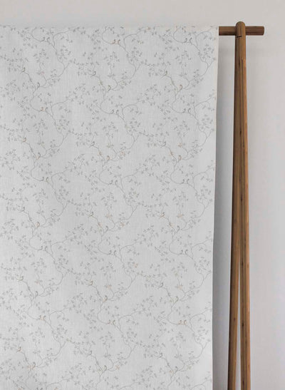 Goldfinch Grey Sand WHT- Curtain fabric with botanical print