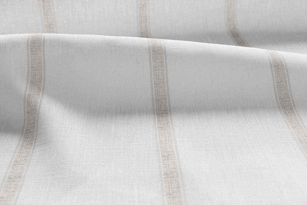 Rune Grey Sand - vertical grey tone striped fabric.