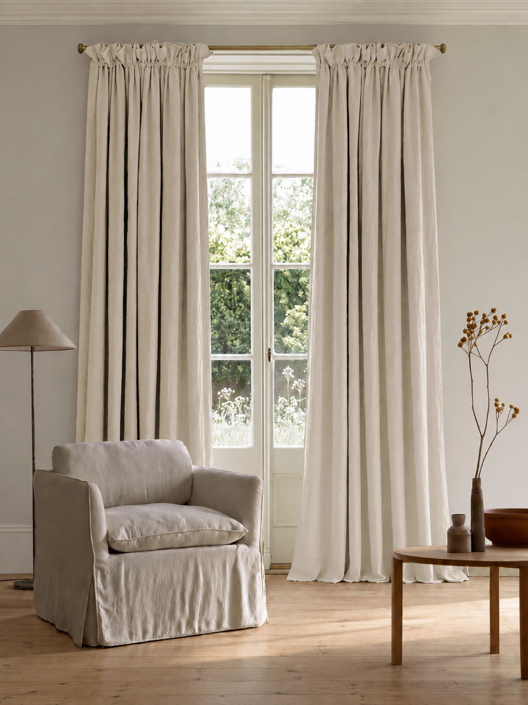 Made To Measure Heavy Curtains in Linen Fabric with Blackout Lining - Off-white colour