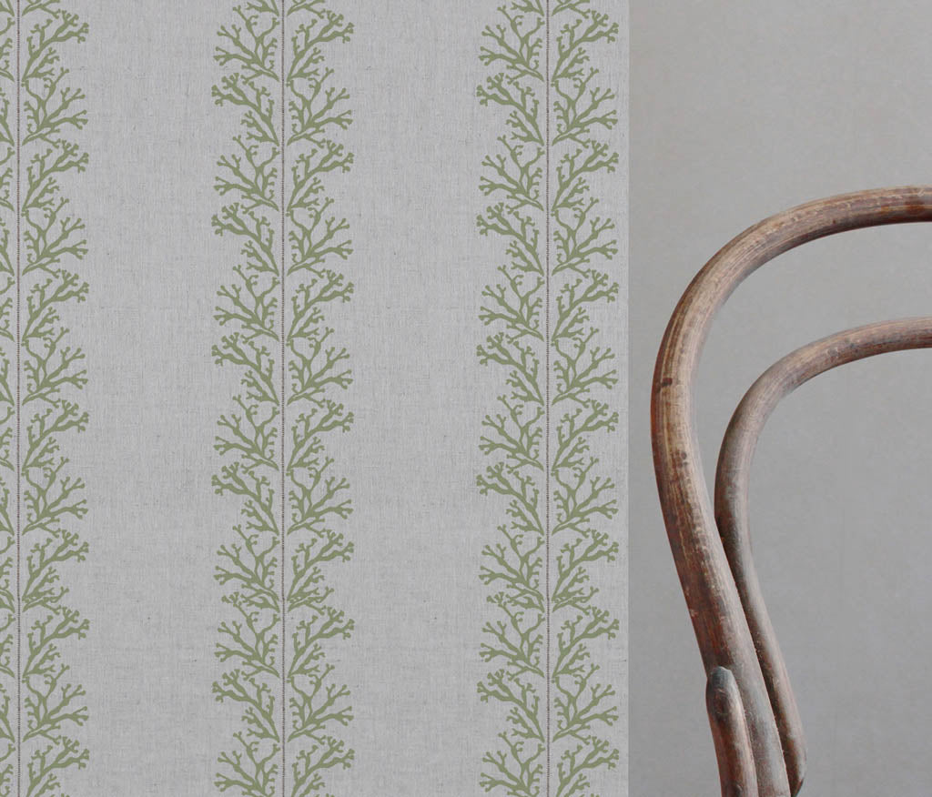 Hensley Khaki - Curtain fabric with Green abstract print