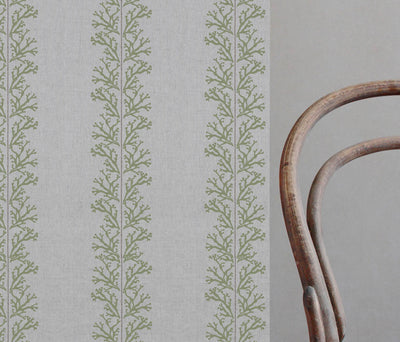 Hensley Khaki - Curtain fabric with Green abstract print