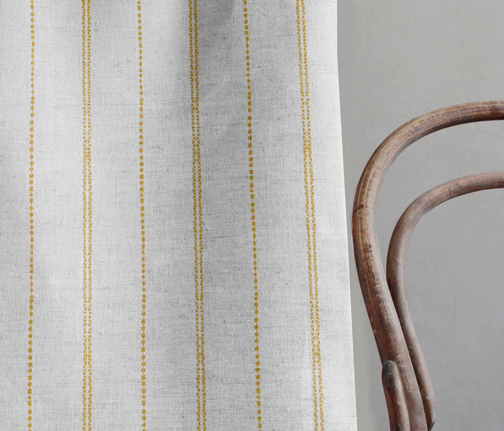 Inga-NAT Honey - Natural fabric with Yellow decorative stripes, Linen Cotton mix