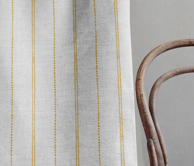 Inga-NAT Honey - Natural fabric with Yellow decorative stripes, Linen Cotton mix