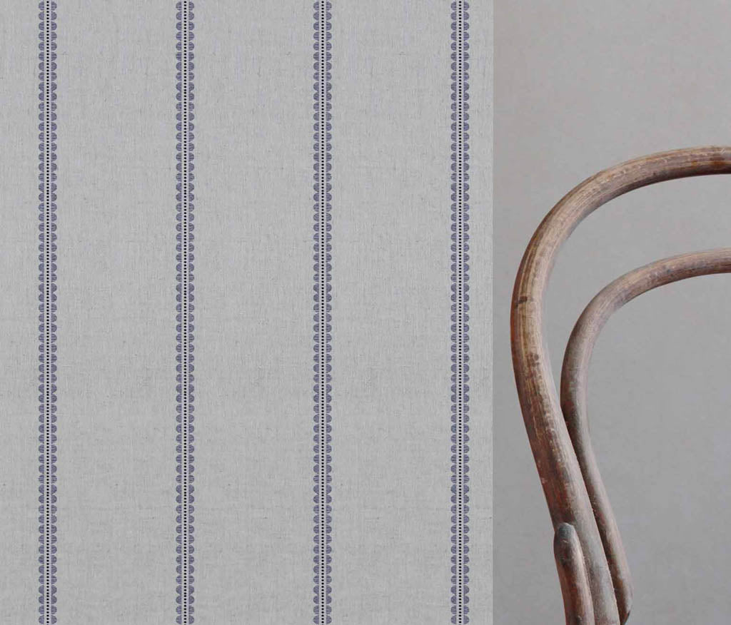 Imogen Deep Blue-NAT - curtain fabric with Blue striped print