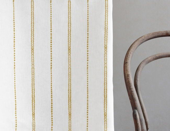 Inga Gold Rod - White fabric with Yellow decorative stripes, 100% Linen