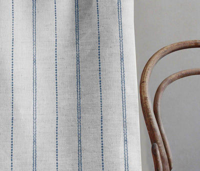 Inga-NAT Night Blue - Natural fabric with Blue decorative stripes, Linen Cotton mix