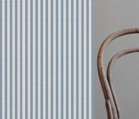 Evianne Ink-WHT - White curtain fabric with Blue Striped print