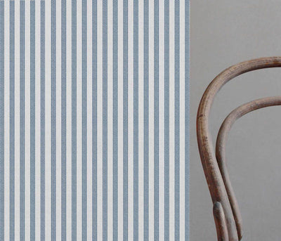 Evianne Ink-WHT - White curtain fabric with Blue Striped print