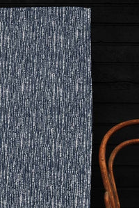 Dora-INV-WHT-Ink - White fabric with Blue Print Abstract Print, 100% Linen