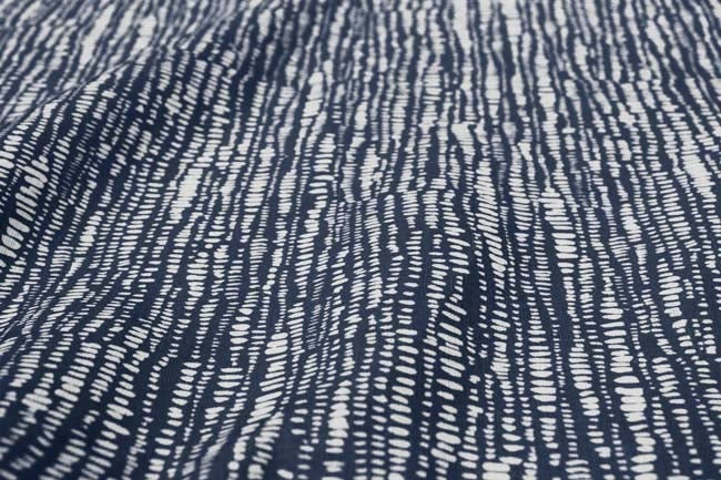Dora-INV-WHT-Ink - White fabric with Blue Print Abstract Print, 100% Linen