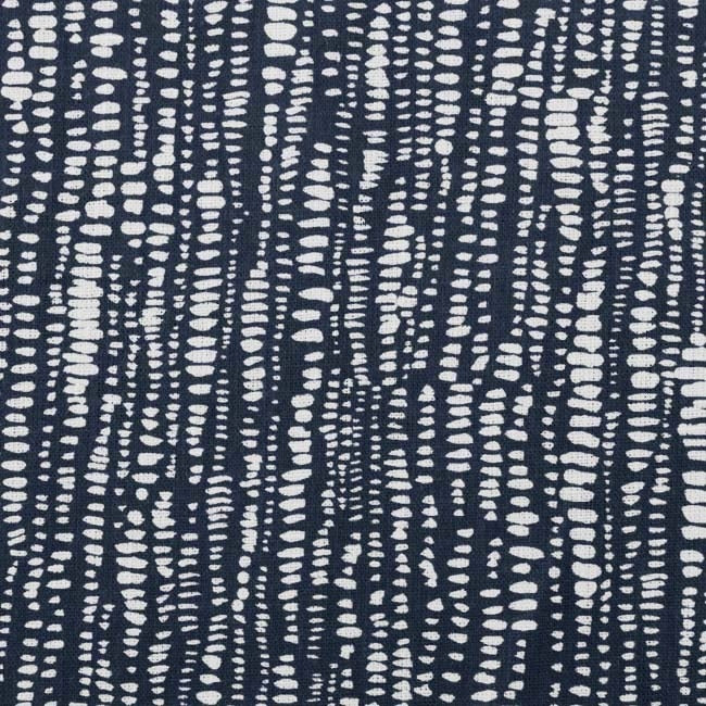 Dora-INV-WHT-Ink - White fabric with Blue Print Abstract Print, 100% Linen