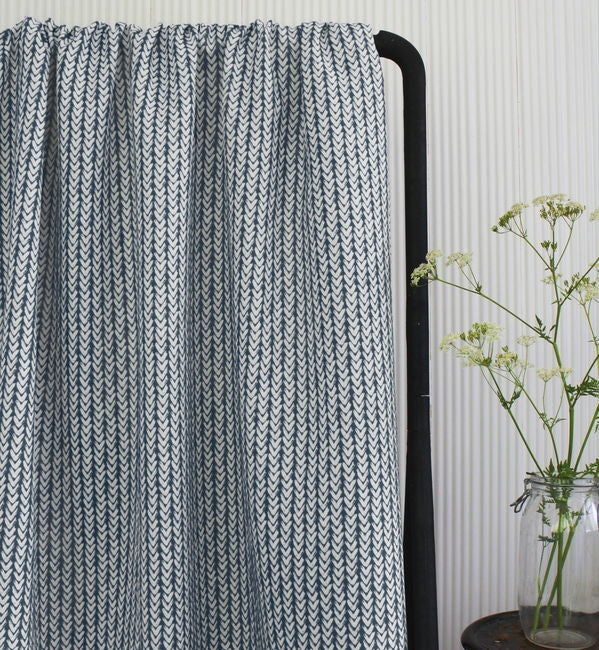 Fia Ink - Linen curtain fabric, abstract Dark Blue pattern