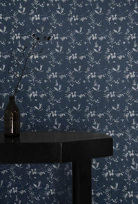 Flora Ink - Curtain fabric with Blue botanical print