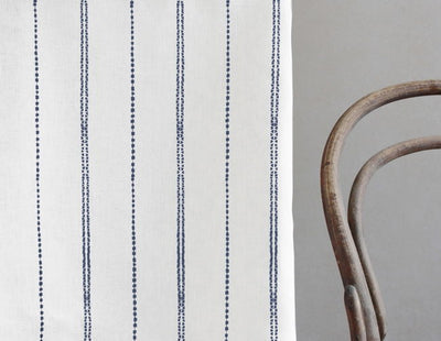 Inga Ink - White fabric with dark Blue decorative stripes, 100% Linen